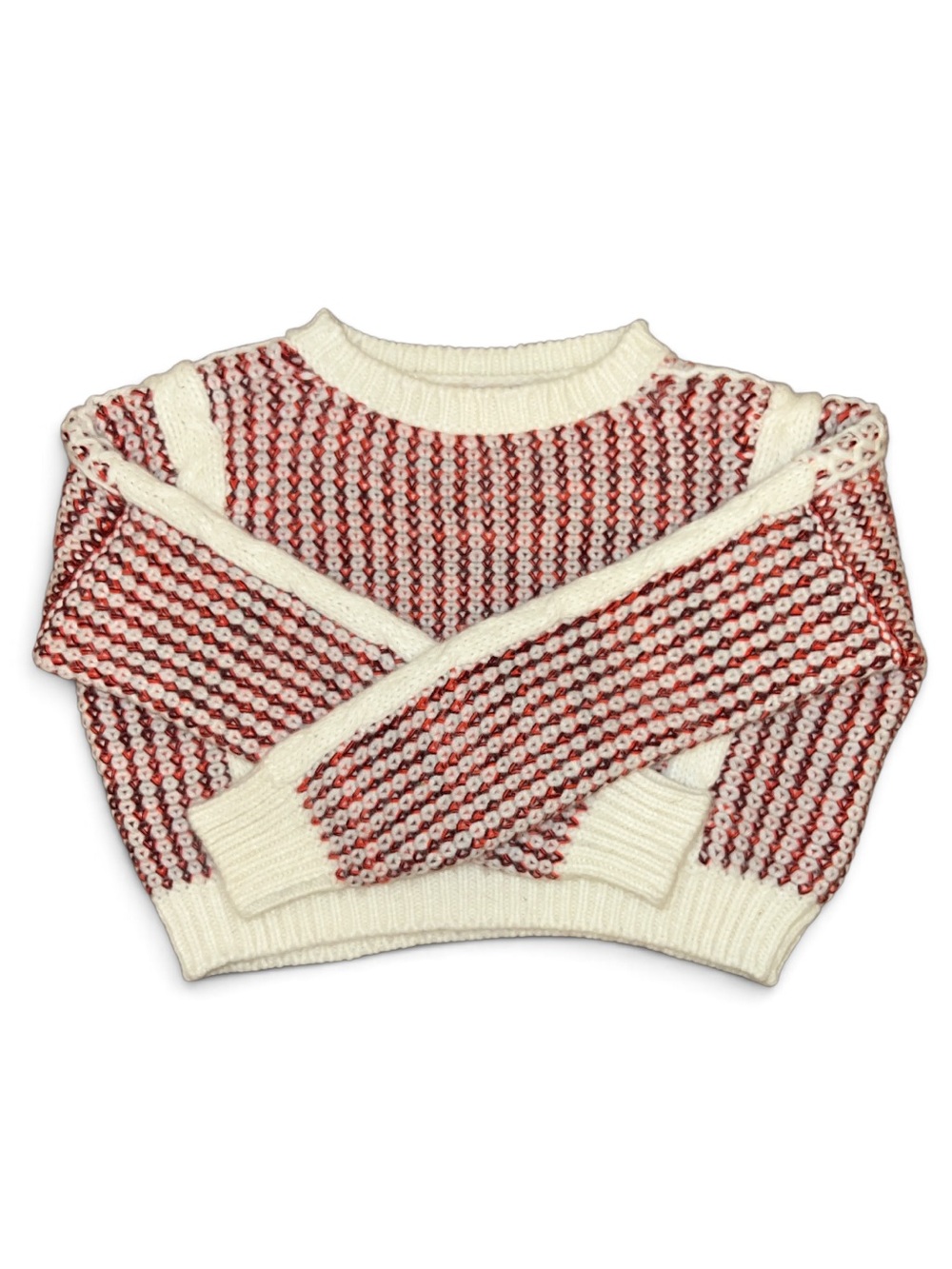 ESCVDO Cream Red Alpaca Merino Wool Chunky Knit Cropped Sweater Size Small
